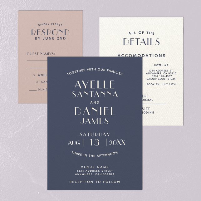 Simple Clean Minimal Navy Ecru Wedding Invitation (Creator Uploaded)