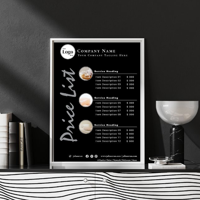 Simple Clean Minimalist Black Photo Price List Poster (Simple Clean Minimalist Black Photo Price List Poster)