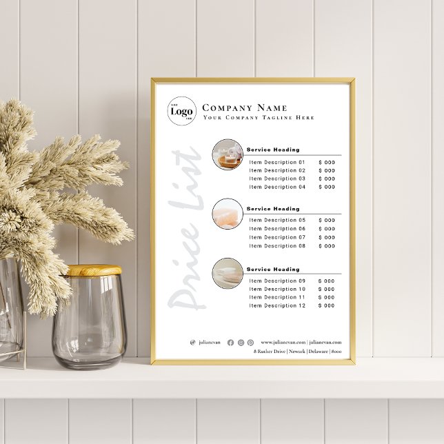 Simple Clean Minimalist White Photo Price List Poster (Simple Clean Minimalist White Photo Price List Poster)