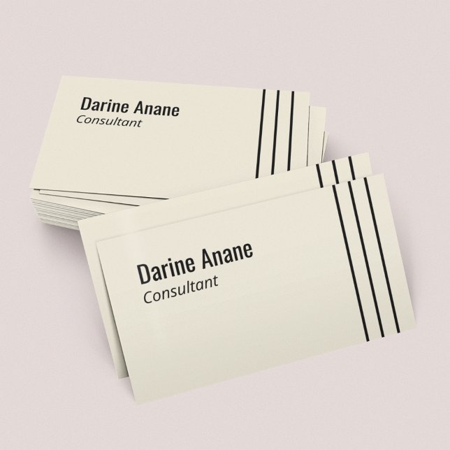 Simple Clean Off-White Cream Black Stripes Lines  Business Card (Creator Uploaded)
