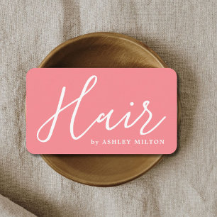Simple Clean Pink White Hair Stylist Business Card