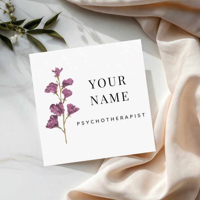 Simple & Clean Psychotherapist Counsellor Flower Square Business Card (Creator Uploaded)