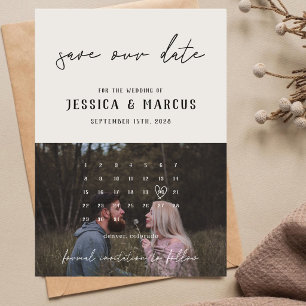 Simple Clean Retro Calendar   Photo Wedding  Save The Date