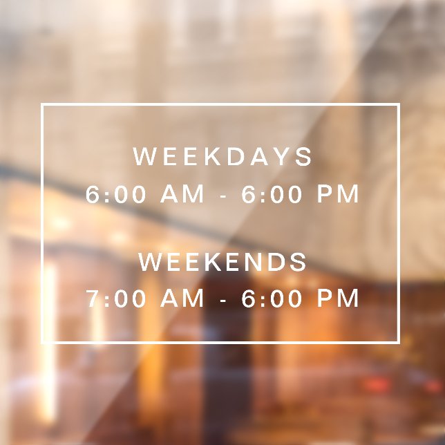 Simple clean store open hours sign window clings (Sheet 2)