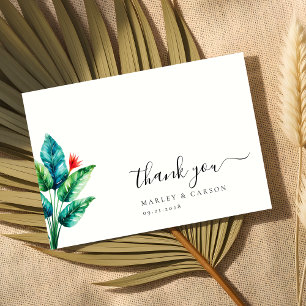 Simple Clean Tropical Greenery Leaf  Wedding Thank You Card