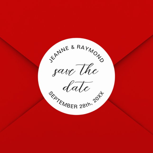Simple Clean Wedding Announcement Save the date  Classic Round Sticker (Simple clean save the date sticker adds elegant clarity to wedding announcements.)