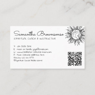 Simple Clean Woman Celestial Sun Face QR Code Business Card