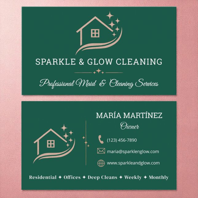 Simple Cleaning Service & Maid Logo Business Card (Creator Uploaded)