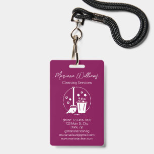 simple cleaning services logo black chic red ID badge