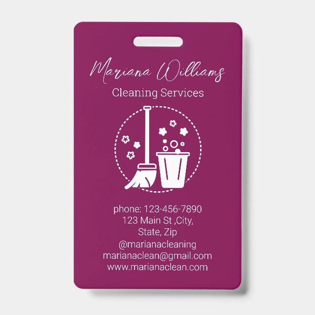  simple cleaning services logo black chic red ID badge (Front)