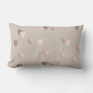 simple clear rose gold love hearts, neutral lumbar cushion