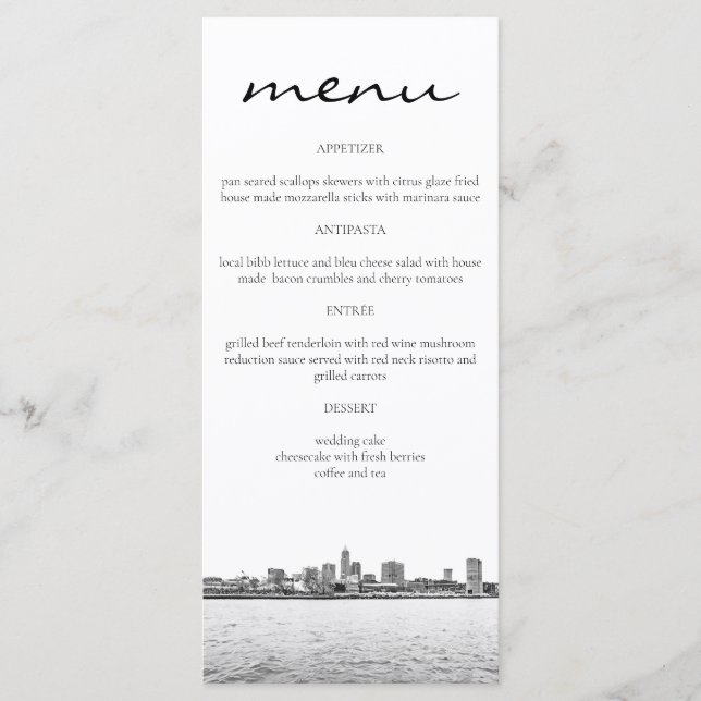Simple Cleveland Skyline Menu Cards (Front)