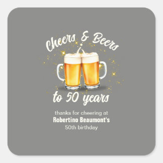 Simple Clinging Glasses Cheers Beers to 50 Years Square Sticker