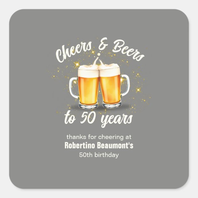 Simple Clinging Glasses Cheers Beers to 50 Years Square Sticker (Front)