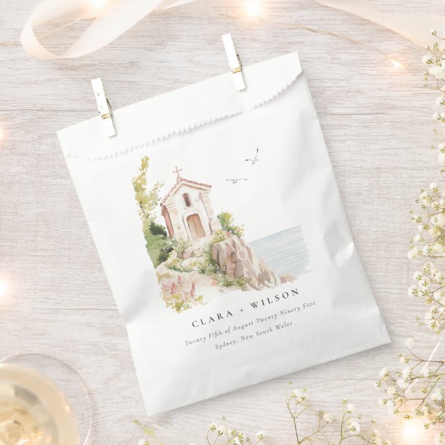 Simple Coastal Catholic Watercolor Church Wedding Favour Bags (Clipped)