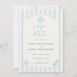 Simple Coastal Seashell Blue Wedding Save the Date Invitation