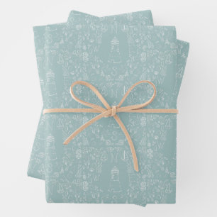 Simple Coastal Seaside Lighthouse Compass Nautical Wrapping Paper Sheet
