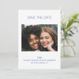 Simple Cobalt Blue Photo Monogram Modern Wedding Save The Date