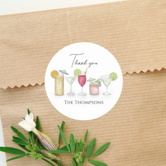 Simple Cocktail Drinks Watercolor Fun Thank You Classic Round Sticker