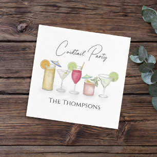 Simple Cocktail Drinks Watercolor Whimsical Party Napkin