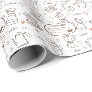 Simple Coffee Pattern Background Personalised  Wrapping Paper