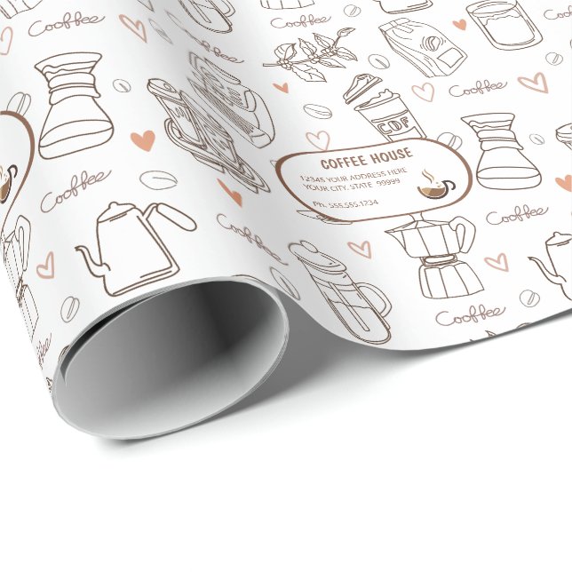 Simple Coffee Pattern Background Personalised  Wrapping Paper (Roll Corner)