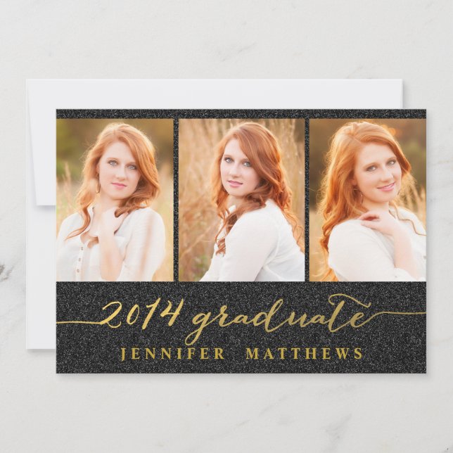 Simple Collage Glitter Graduation Party Invitation (Front)