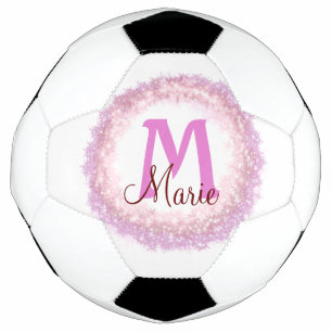 Simple colorful glitter sparkle add name monogram  soccer ball