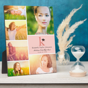 Simple Colour Block Monogram 6 Photo Graduation Plaque