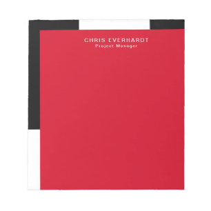 Simple Colour Block Red Black and White with Name Notepad
