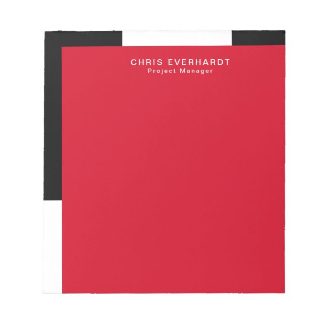 Simple Colour Block Red Black and White with Name Notepad (Front)