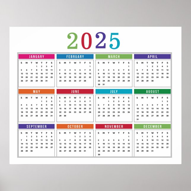Simple colourful 2025 Calendar Poster (Front)