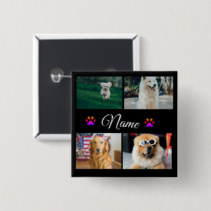 Simple colourful animal add name photo collage 15 cm square badge