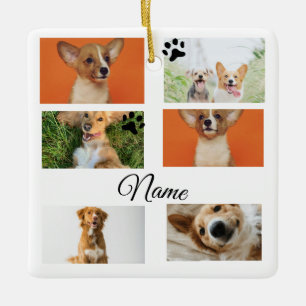Simple colourful animal add name photo collage ceramic ornament
