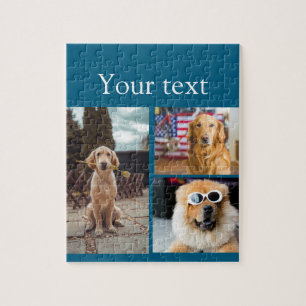 Simple colourful animal add name photo collage jigsaw puzzle
