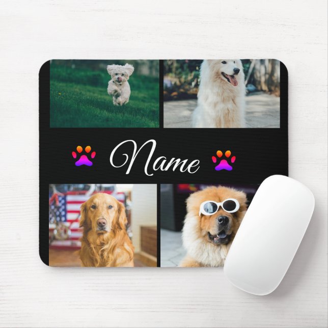 Simple colourful animal add name photo collage mouse pad (With Mouse)