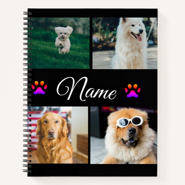 Simple colourful animal add name photo collage notebook (Front)