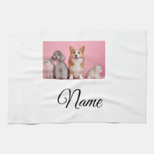 Simple colourful animal add name photo custom tea towel