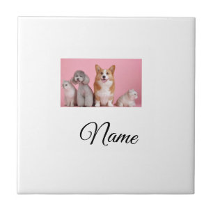 Simple colourful animal add name photo custom tile