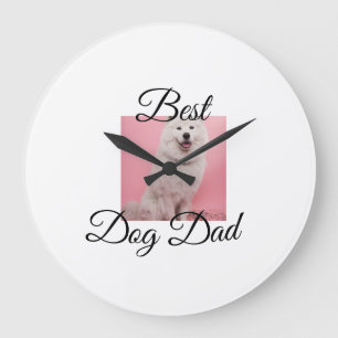 Simple colourful animal add name photo dog Dad gif Large Clock