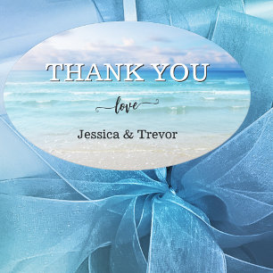 Simple Colourful Beach Wedding Thank You  Oval Sticker