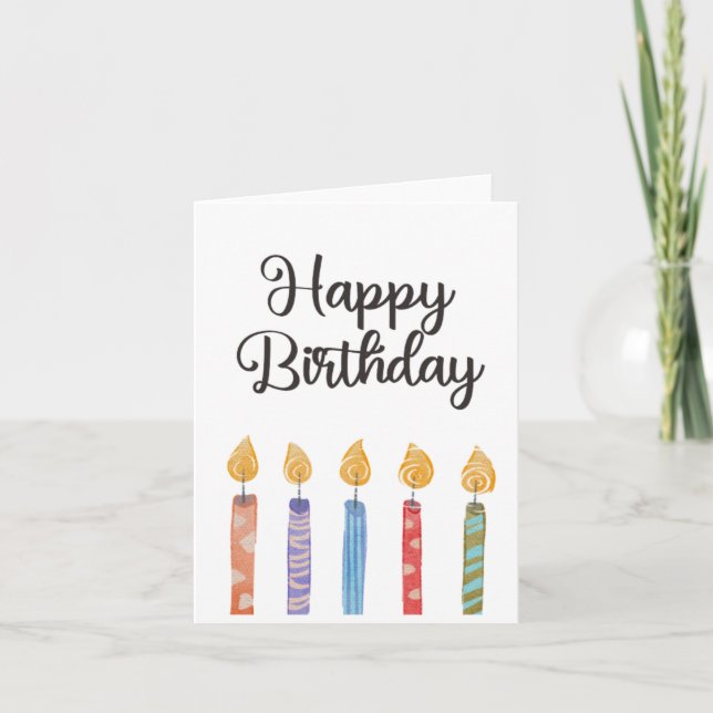 Simple Colourful Bright Happy Birthday Candles Card (Front)