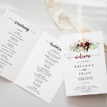 Simple Colourful Classic Floral Folded Wedding  Programme<br><div class="desc">This simple colourful classic floral folded wedding program is perfect for a rustic wedding. The design features burgundy,  pink,  blush and white watercolor flowers with green leaves and red berries neatly bunched into attractive bouquets.

Include a quote or short message,  order of service,  wedding party and thank you message.</div>