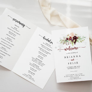 Simple Colourful Classic Floral Folded Wedding  Programme