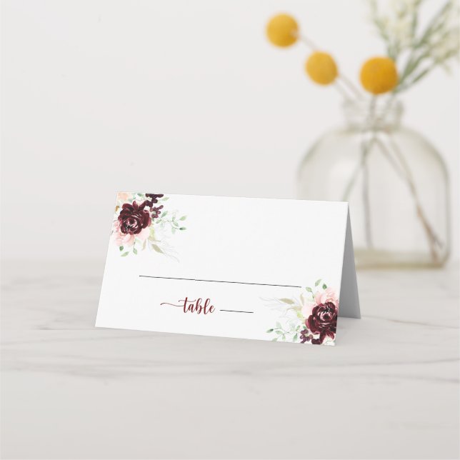 Simple Colourful Classic Floral Wedding  Place Card (Front)