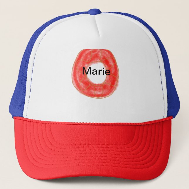 Simple colourful doughnuts add name minimal custom trucker hat (Front)