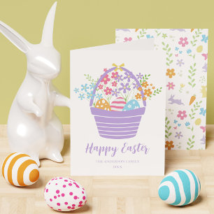 Simple Colourful Floral Easter Basket Pastel Holiday Card