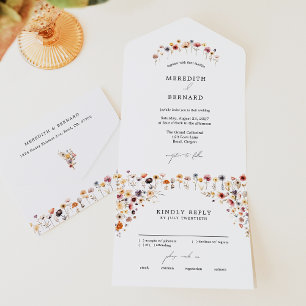 Simple Colourful Floral Wedding All In One Invitation