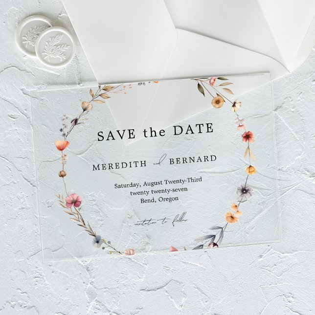 Simple Colourful Floral Wedding Save the Date Acrylic Invitations (Creator Uploaded)