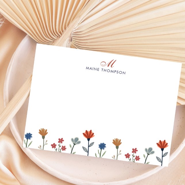 Simple Colourful Flowers Script Monogram Stripes Card (Creator Uploaded)